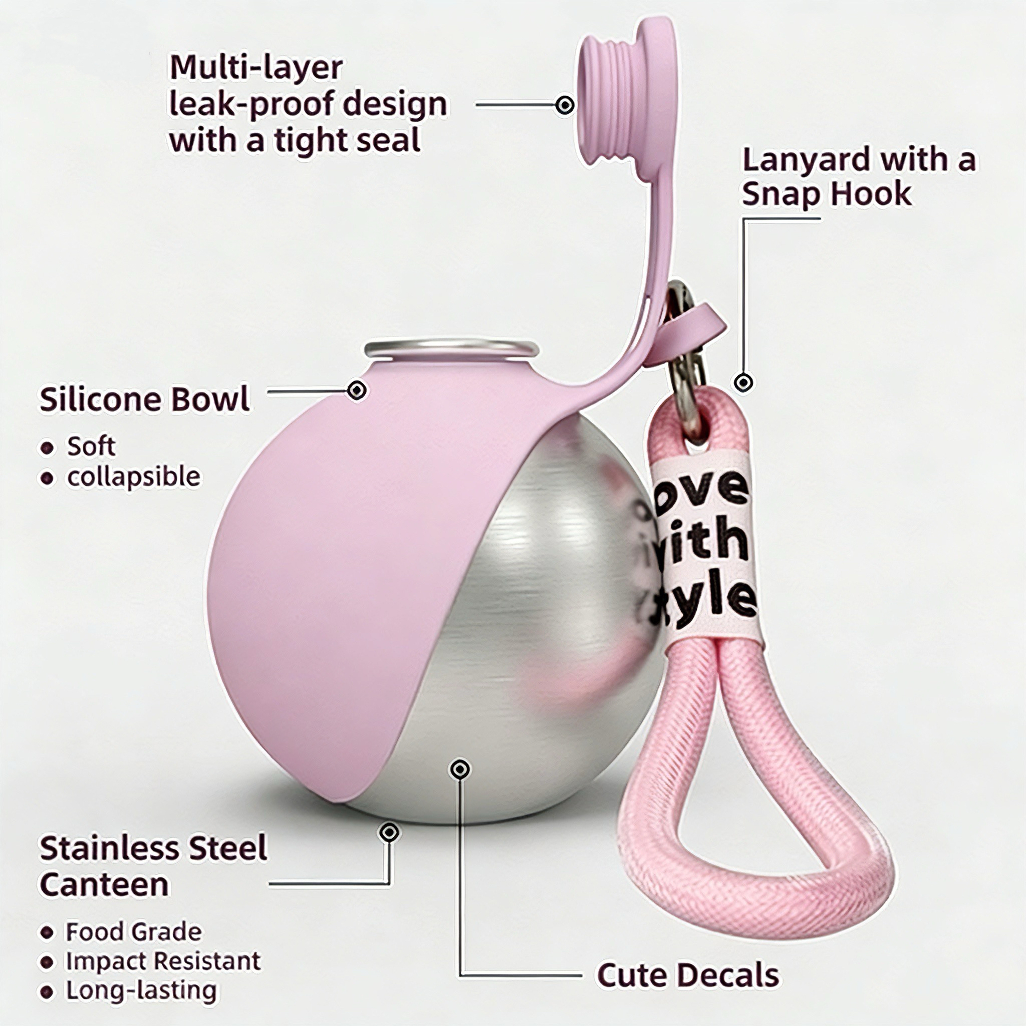 Portable Pet Water Bottle — 304 Stainless Steel, Leak-Proof, 285ML