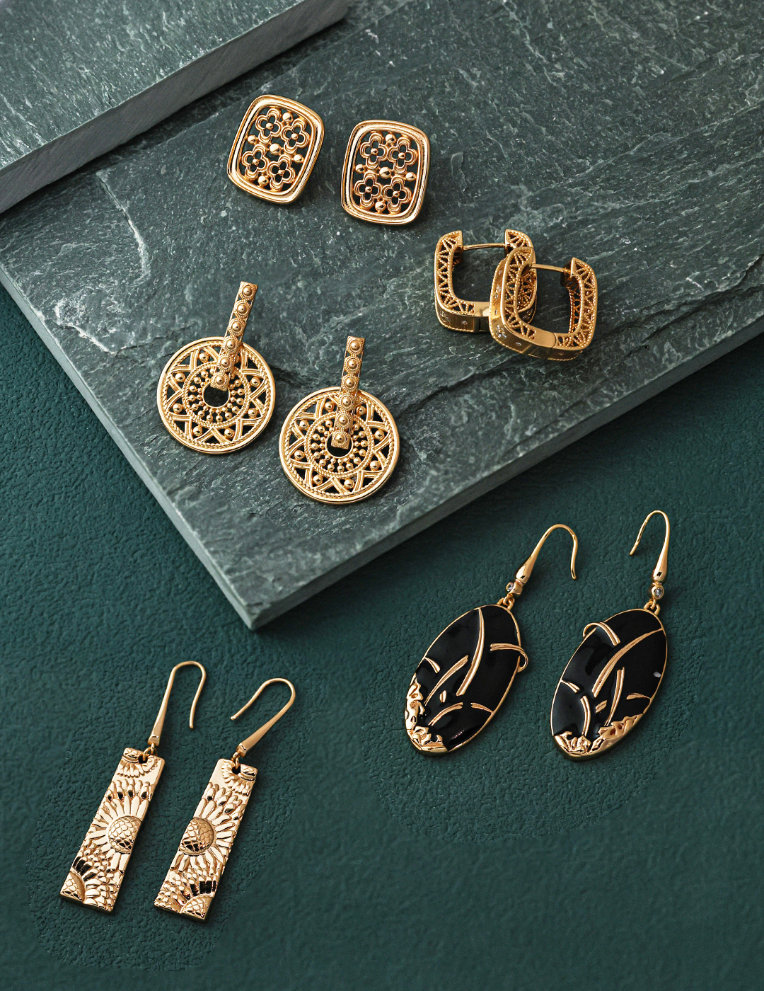 Square retro gold earrings