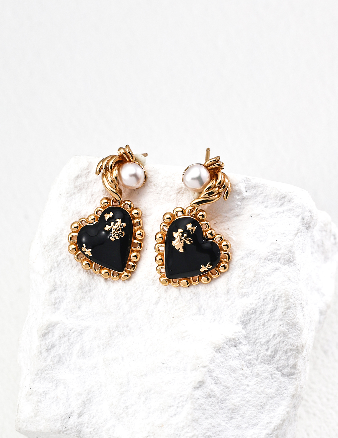 Vintage Black Agate Natural Pearl Earrings