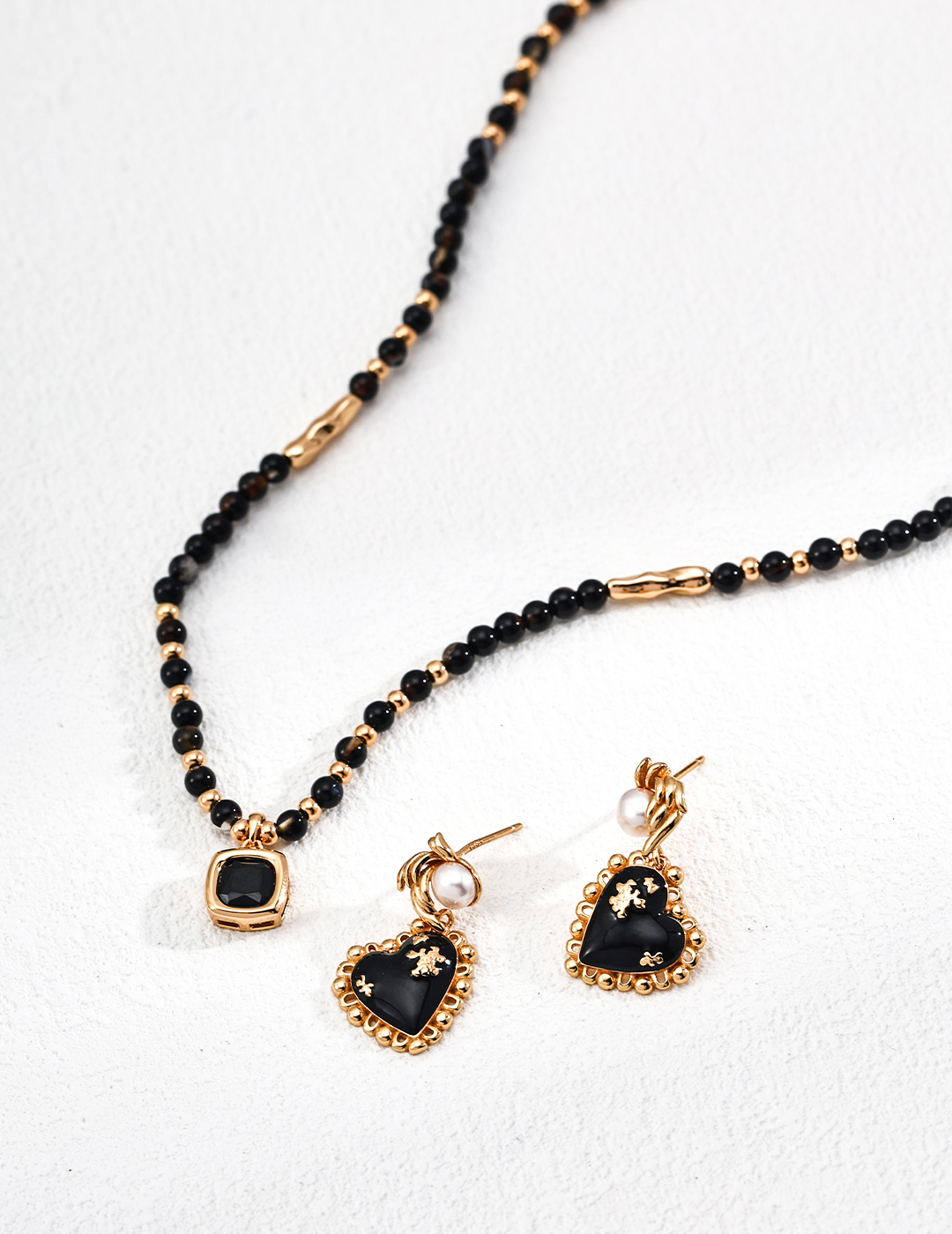 Vintage Black Agate Natural Pearl Earrings