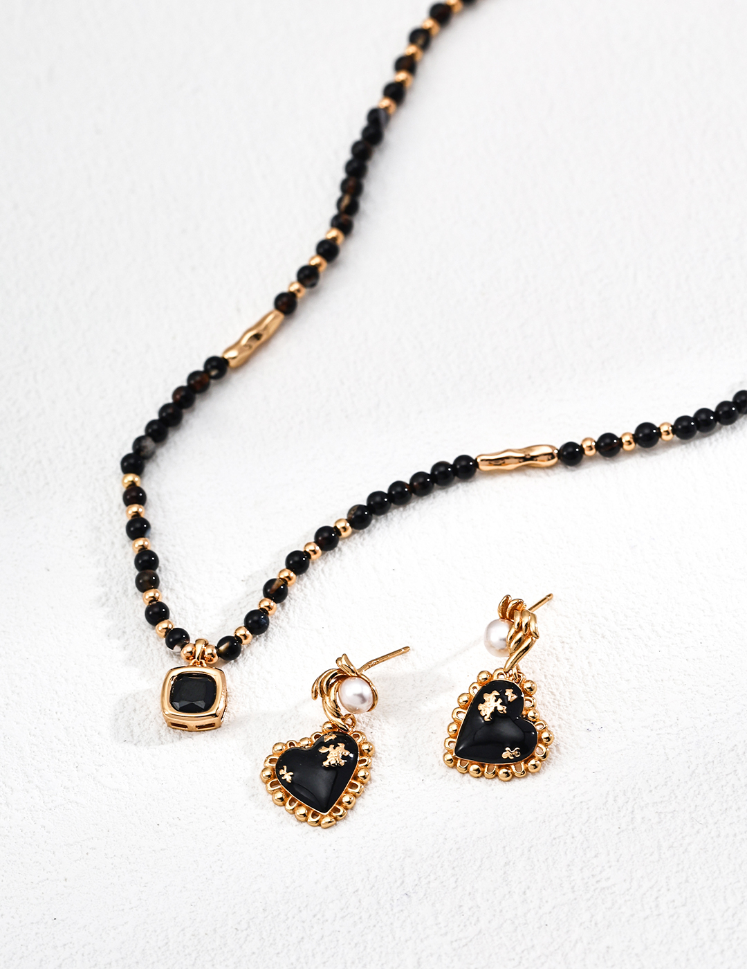 Vintage Black Agate Natural Pearl Earrings