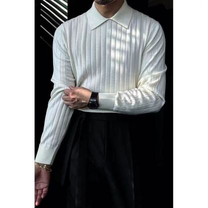 🔥Black Friday 50% off-Collared Knit Long-Sleeve Polo Shirt