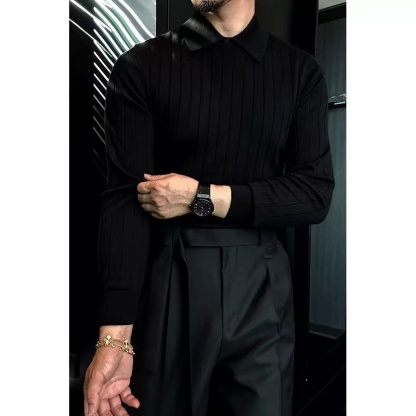 🔥Black Friday 50% off-Collared Knit Long-Sleeve Polo Shirt