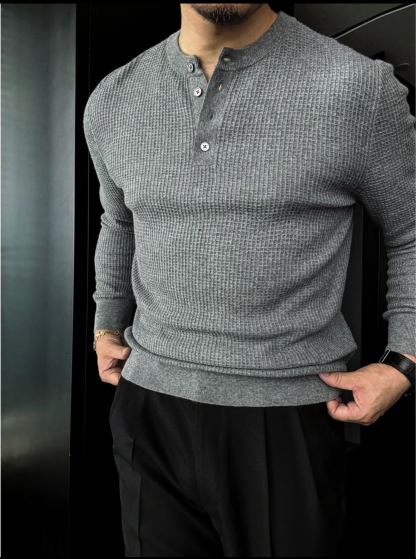 🔥50% off -Men's collarless waffle knit long-sleeved polo shirt