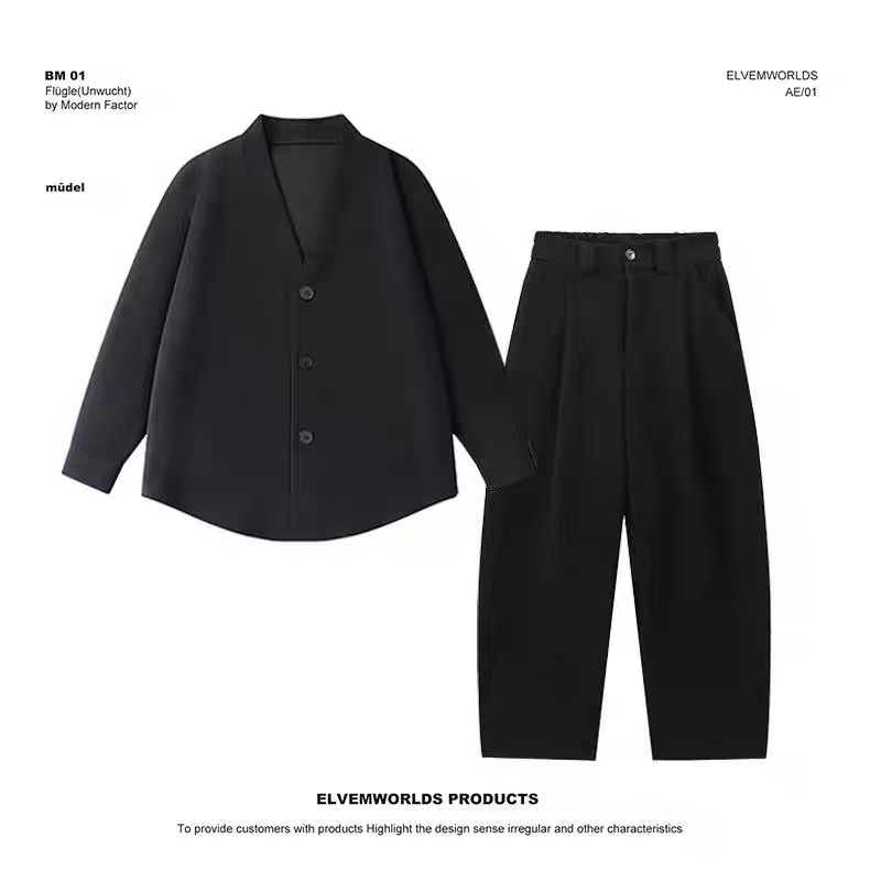 Fashion V-Neck Jacket and Pants Two-Piece Set(jacket + trousers)