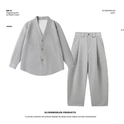 Fashion V-Neck Jacket and Pants Two-Piece Set(jacket + trousers)