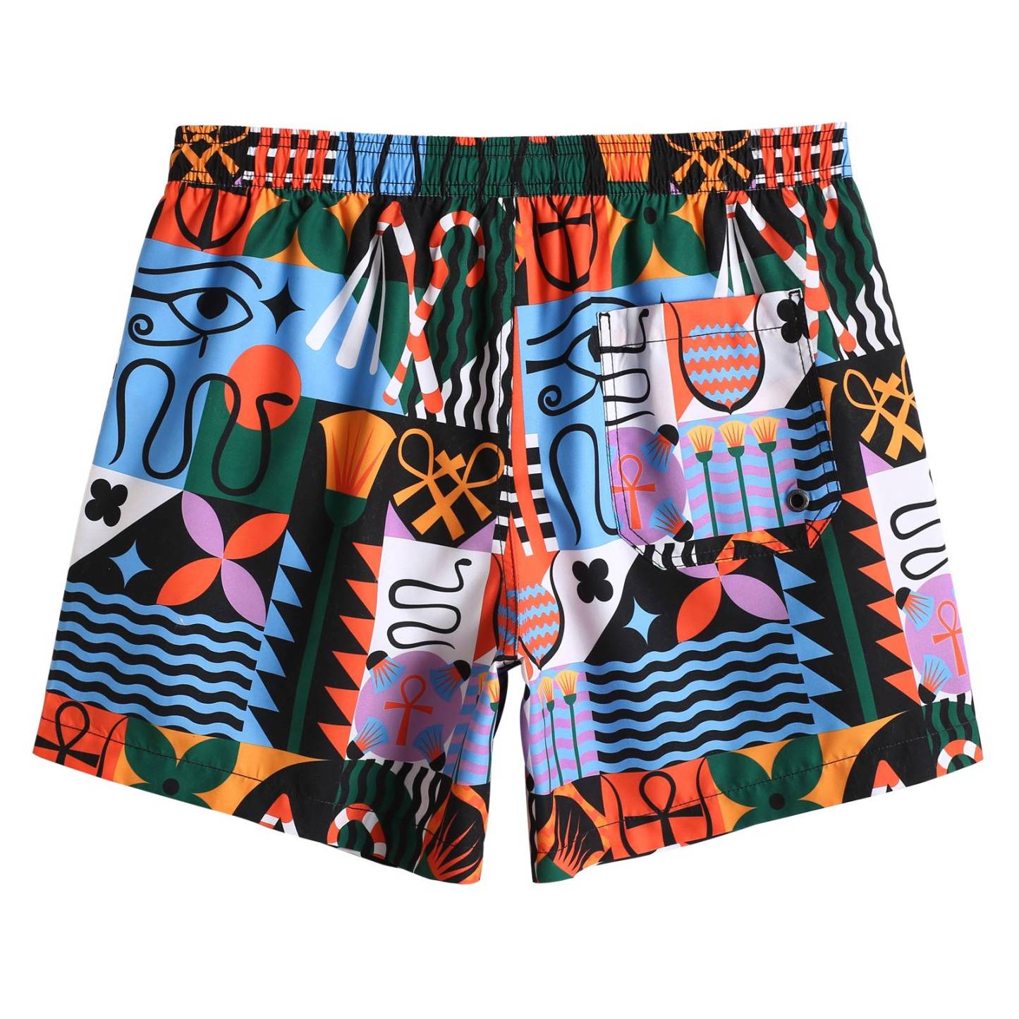 5.5 Inch Inseam Egyptian Pattern Swim Trunks-VibeCloset