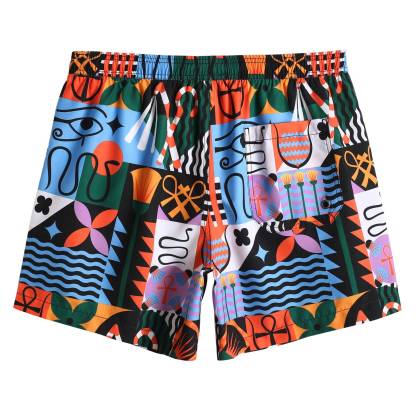 5.5 Inch Inseam Egyptian Pattern Swim Trunks-VibeCloset