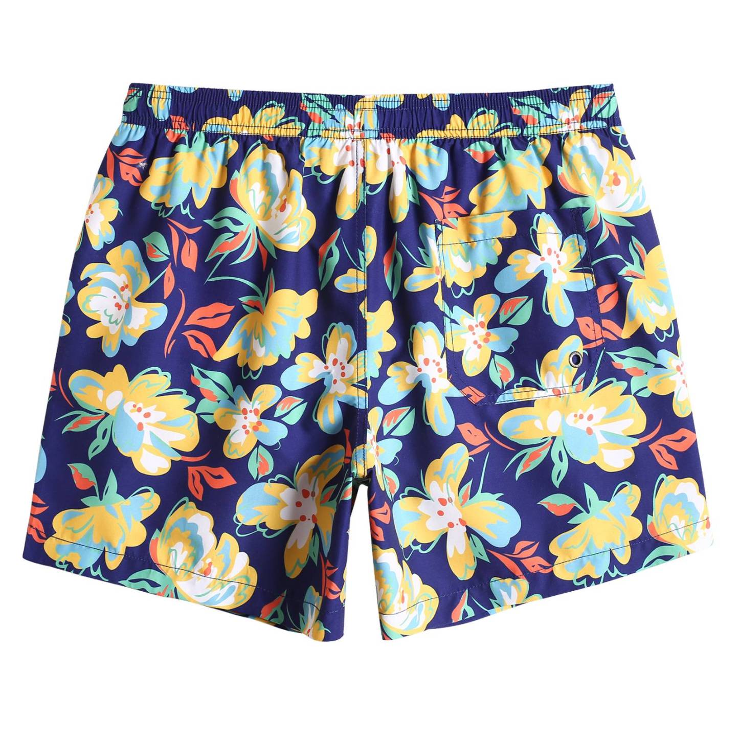 5.5 Inch Inseam Navy Butterfly Flower Swim Trunks-VibeCloset
