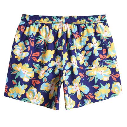 5.5 Inch Inseam Navy Butterfly Flower Swim Trunks-VibeCloset