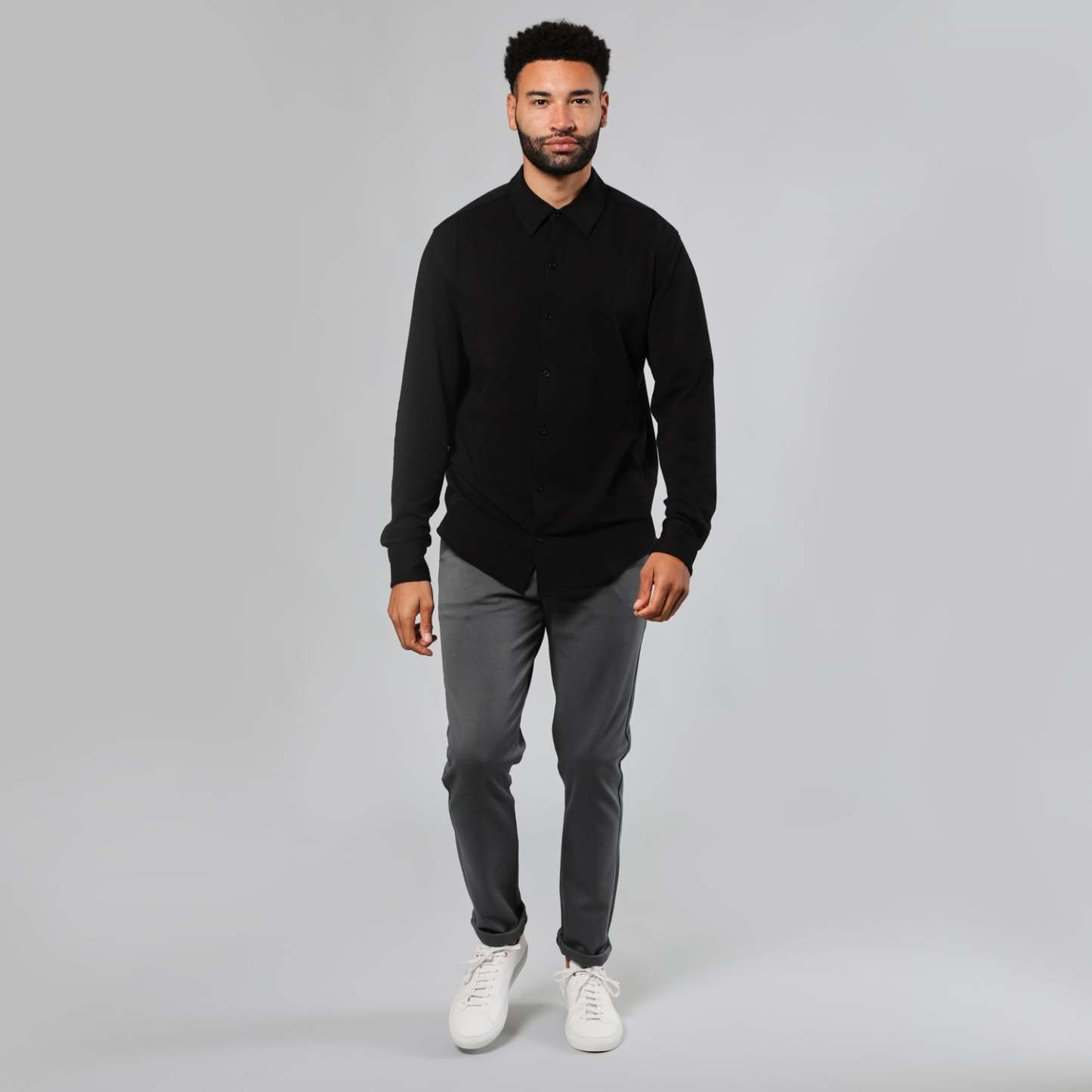 Black Long Sleeve Knit Shirt-VibeCloset