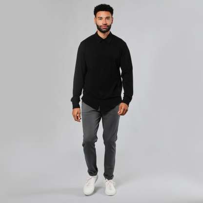 Black Long Sleeve Knit Shirt-VibeCloset
