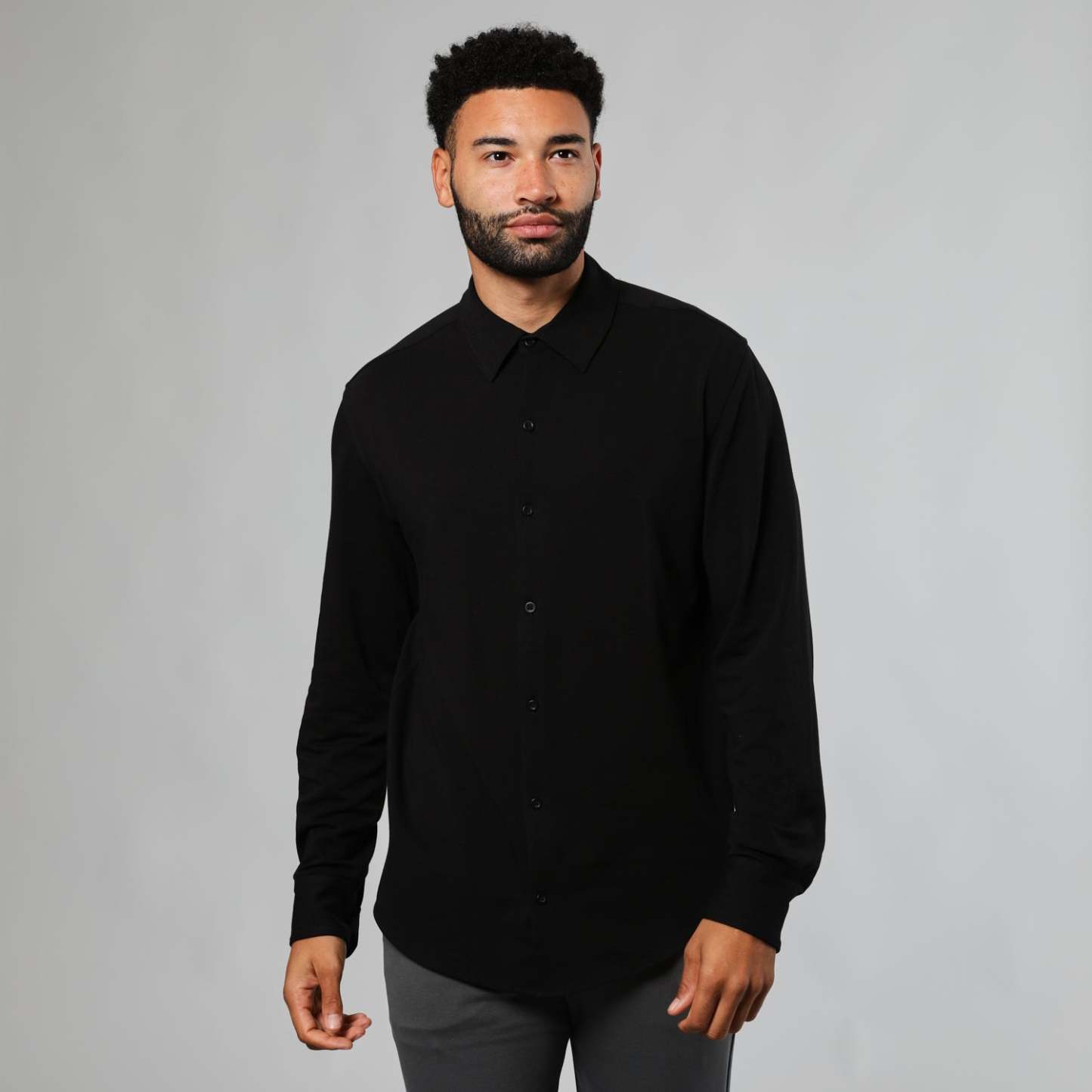 Black Long Sleeve Knit Shirt-VibeCloset
