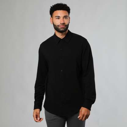 Black Long Sleeve Knit Shirt-VibeCloset