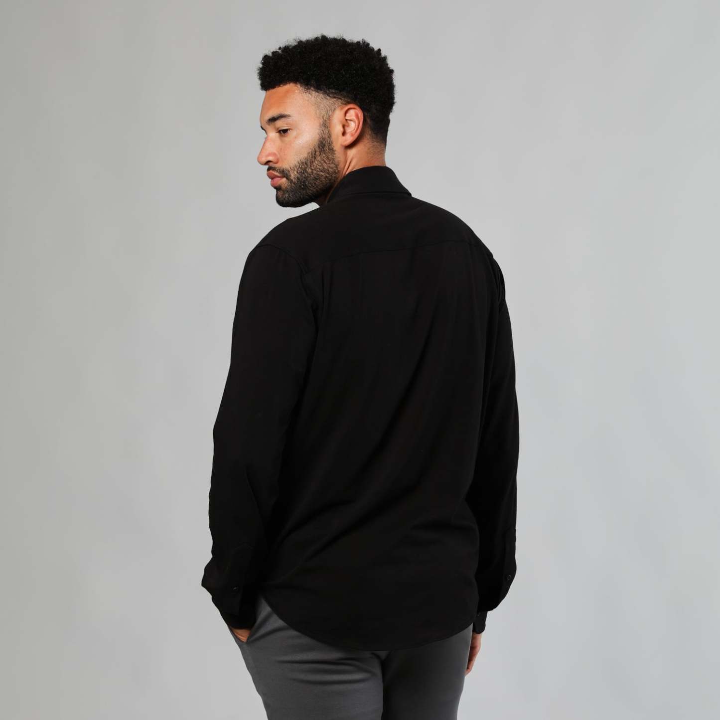 Black Long Sleeve Knit Shirt-VibeCloset