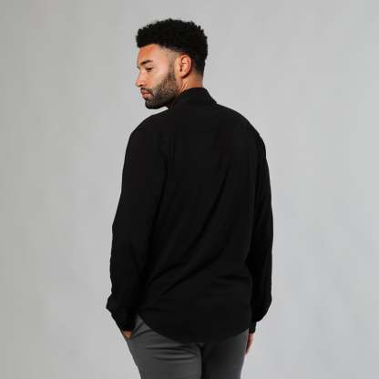 Black Long Sleeve Knit Shirt-VibeCloset
