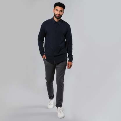Navy Long Sleeve Knit Shirt-VibeCloset
