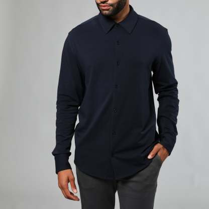 Navy Long Sleeve Knit Shirt-VibeCloset
