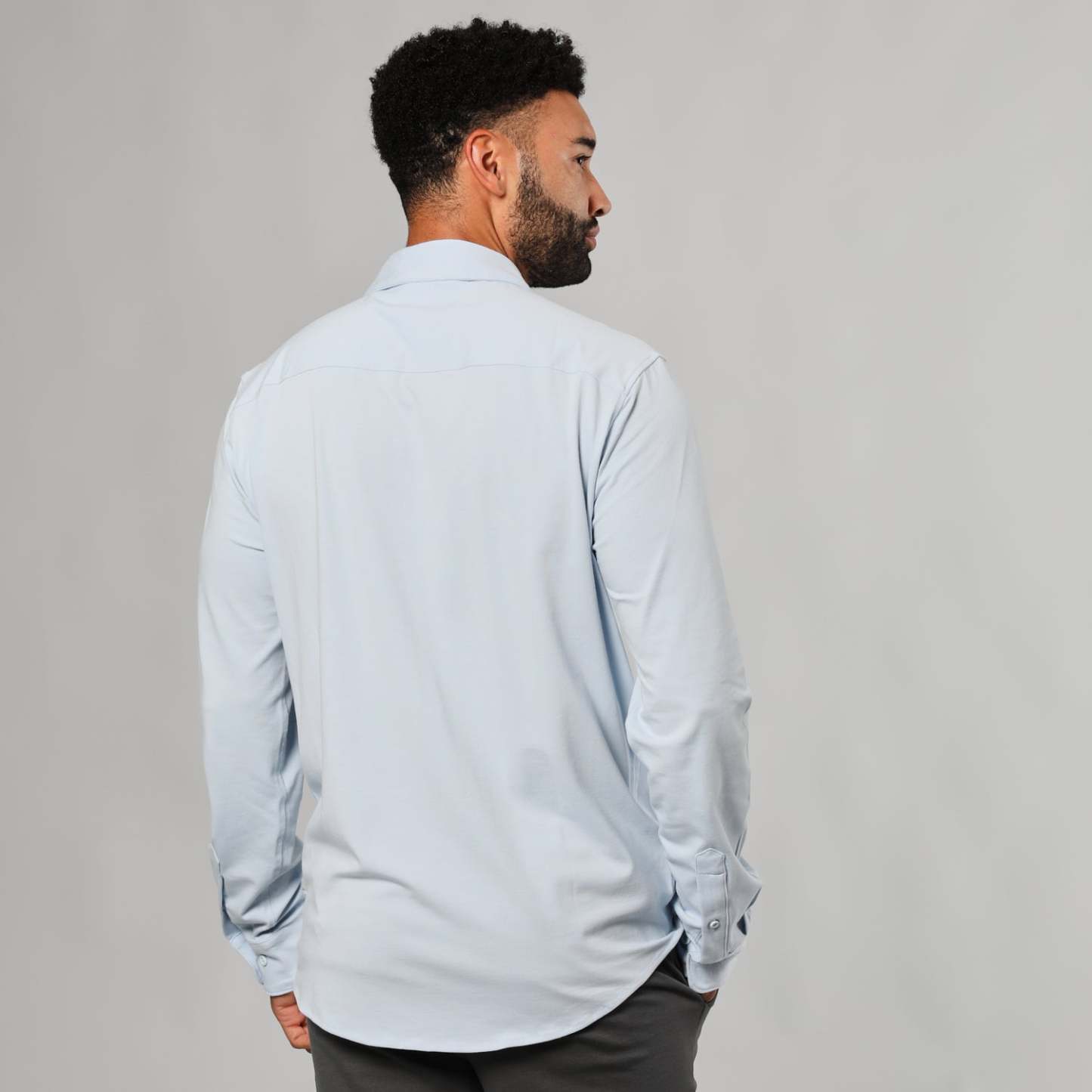 Pale Blue Long Sleeve Knit Shirt-VibeCloset