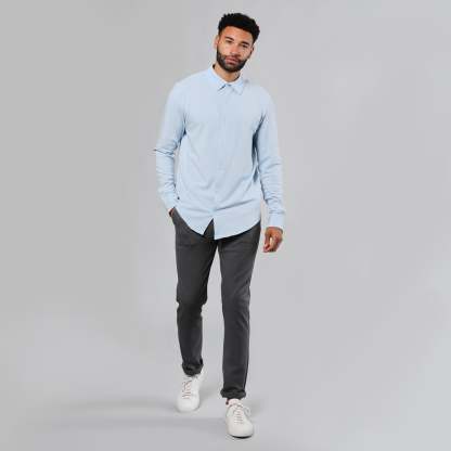 Pale Blue Long Sleeve Knit Shirt-VibeCloset