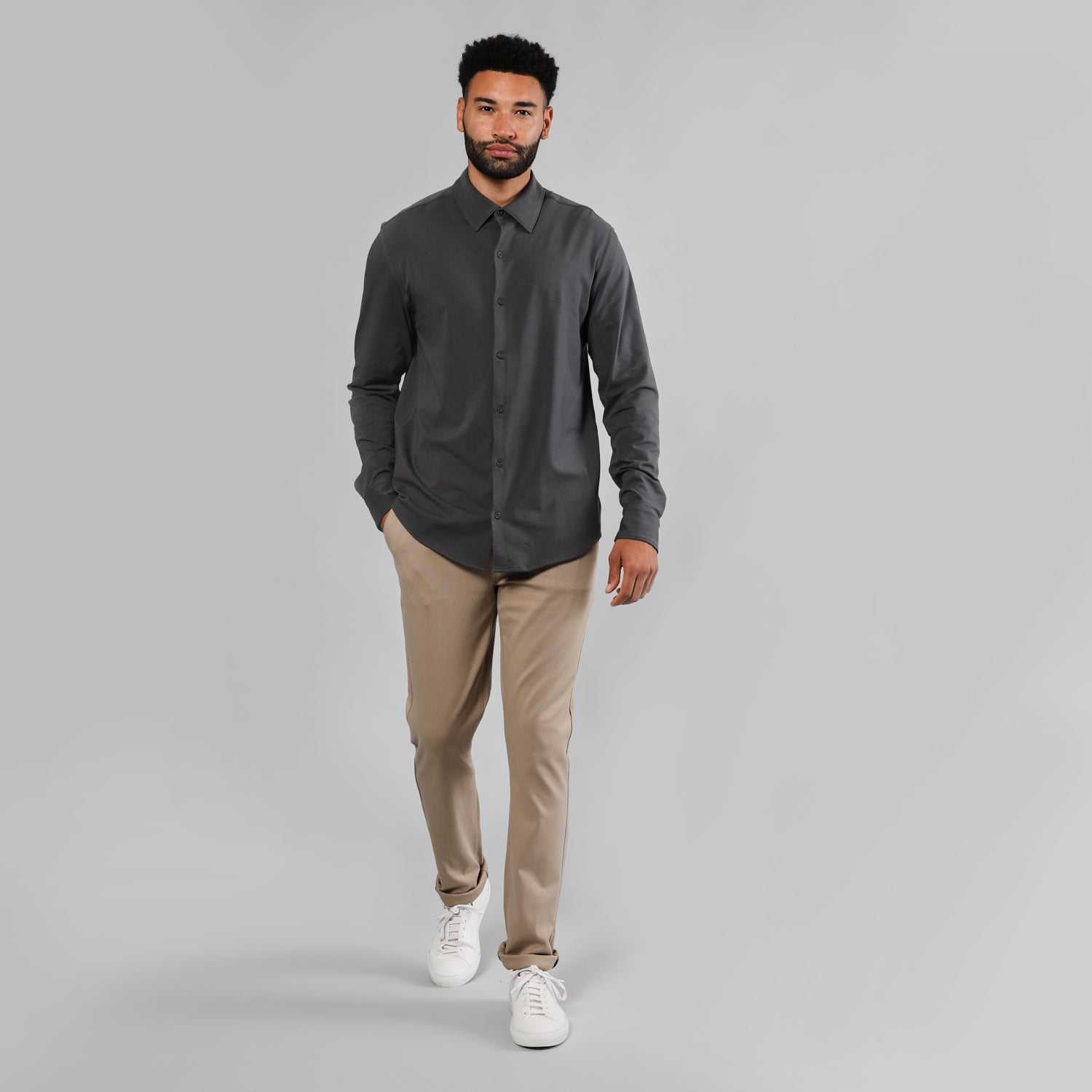 Carbon Long Sleeve Knit Shirt-VibeCloset