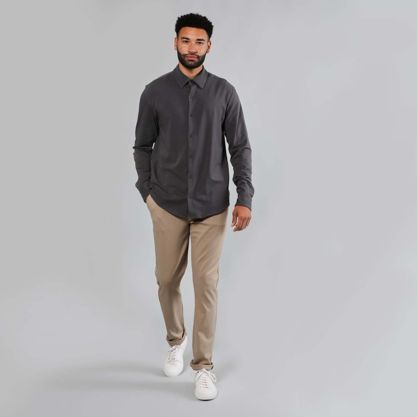 Carbon Long Sleeve Knit Shirt-VibeCloset