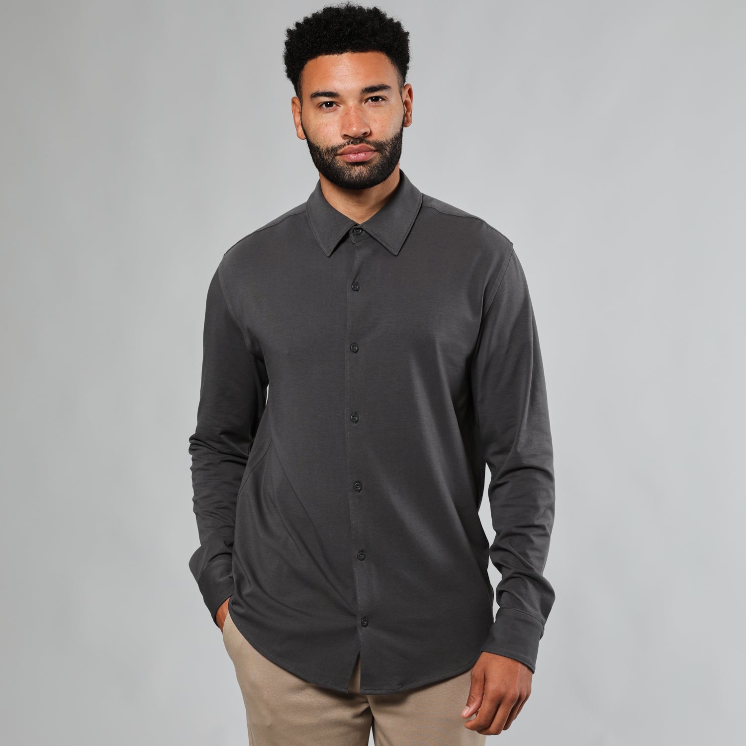 Carbon Long Sleeve Knit Shirt-VibeCloset