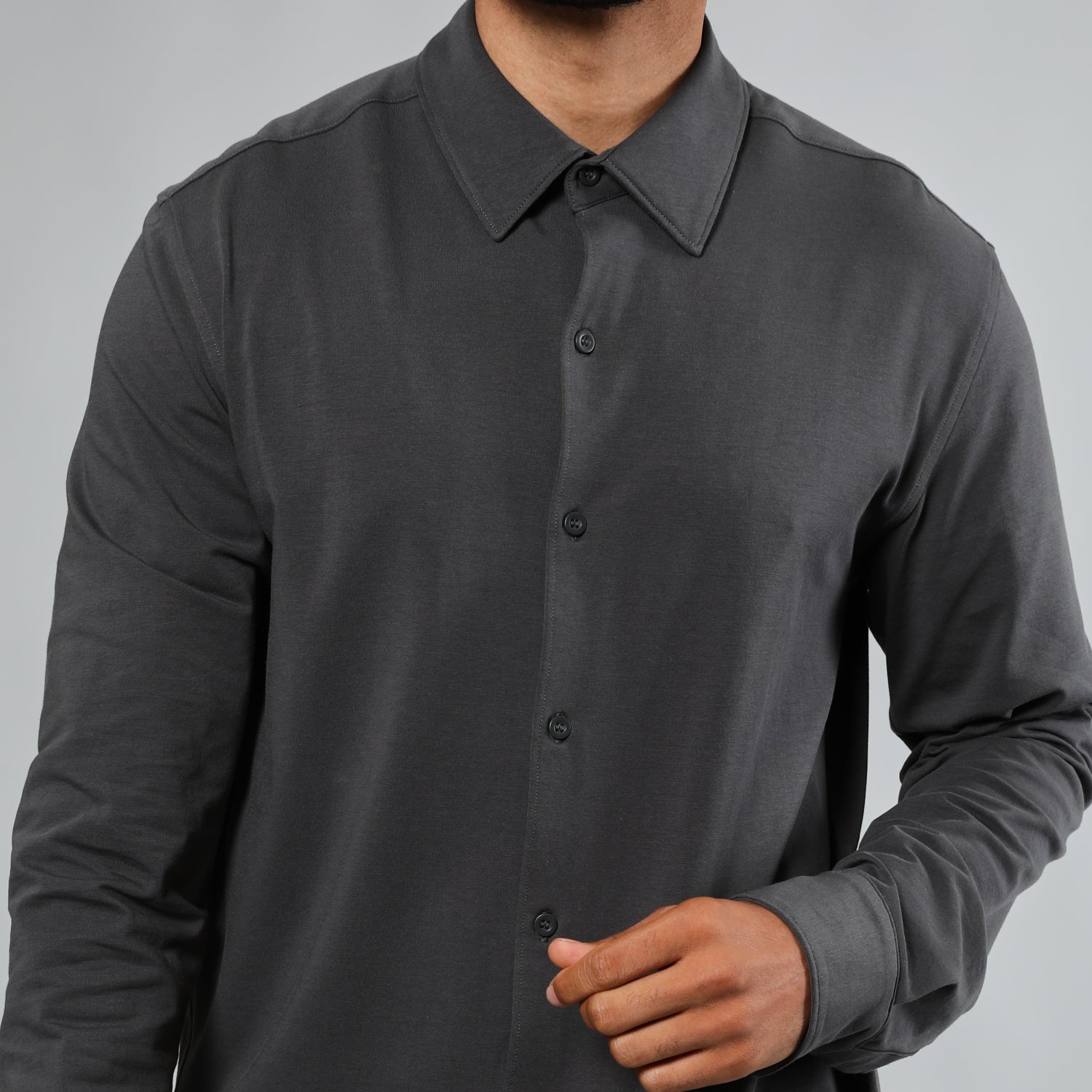 Carbon Long Sleeve Knit Shirt-VibeCloset