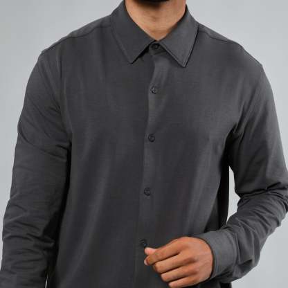 Carbon Long Sleeve Knit Shirt-VibeCloset