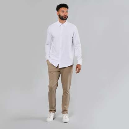 White Long Sleeve Knit Shirt-VibeCloset