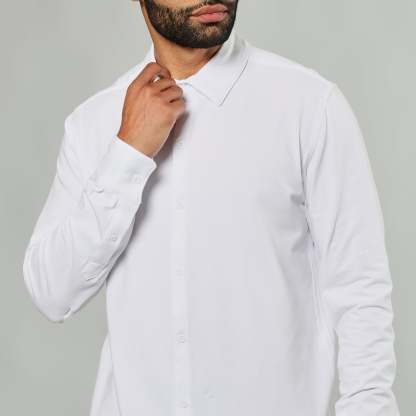 White Long Sleeve Knit Shirt-VibeCloset