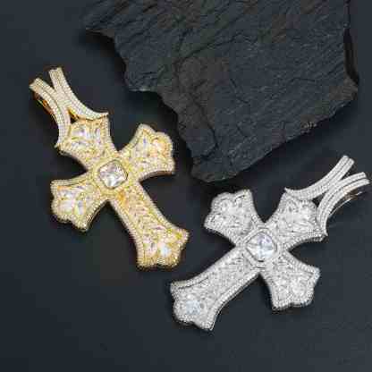 Luxurious Pear Cut CZ Iris Cross Pendant