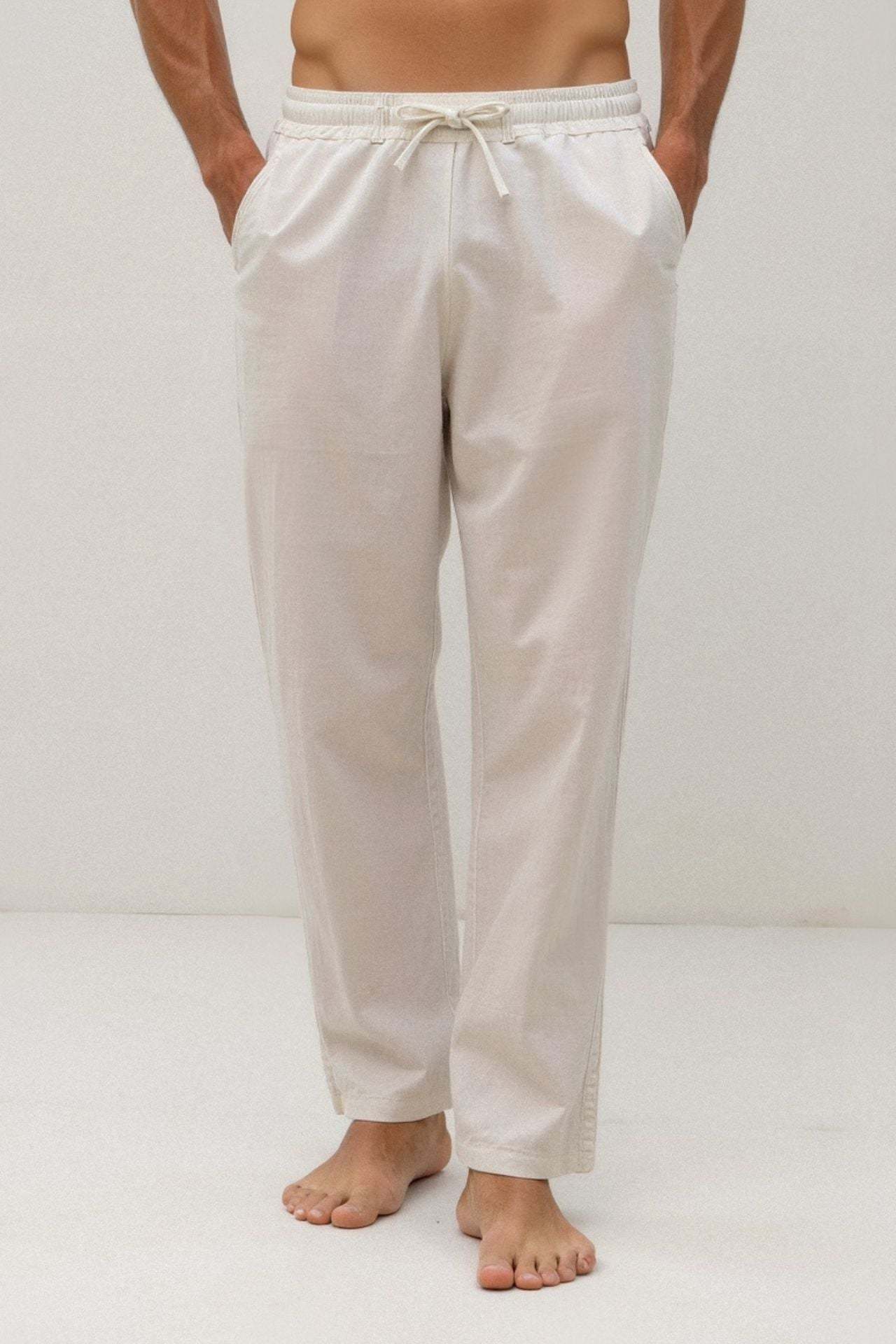 Old Money Cotton & Linen Blend Drawstring Pants-VibeCloset