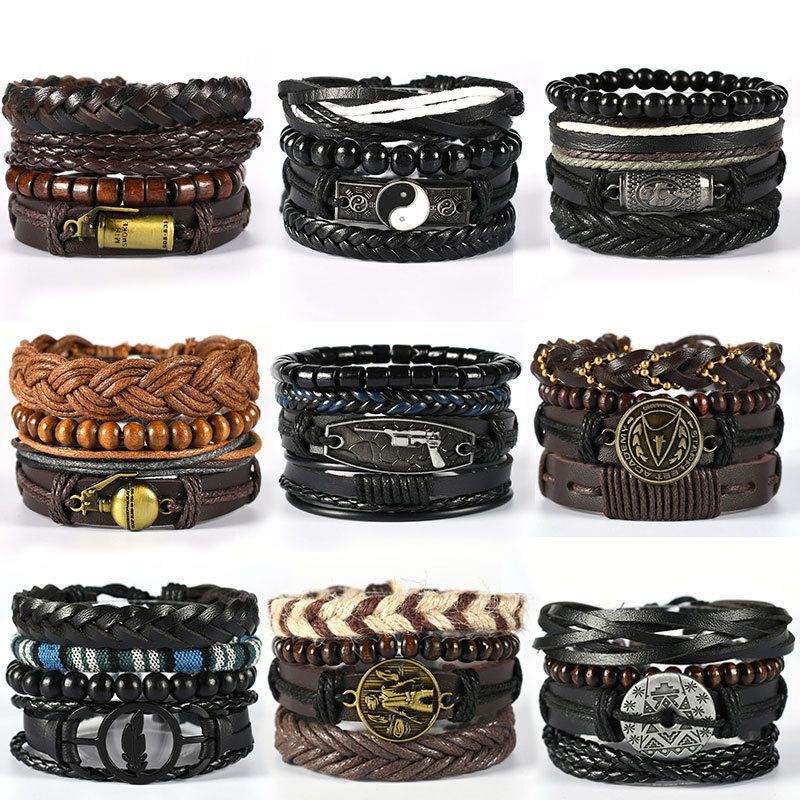 Ethnic style leather woven bracelet