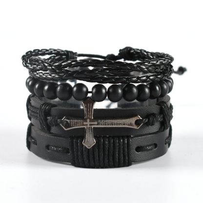 Ethnic style leather woven bracelet