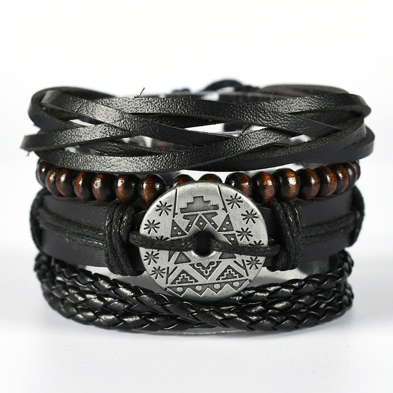 Ethnic style leather woven bracelet