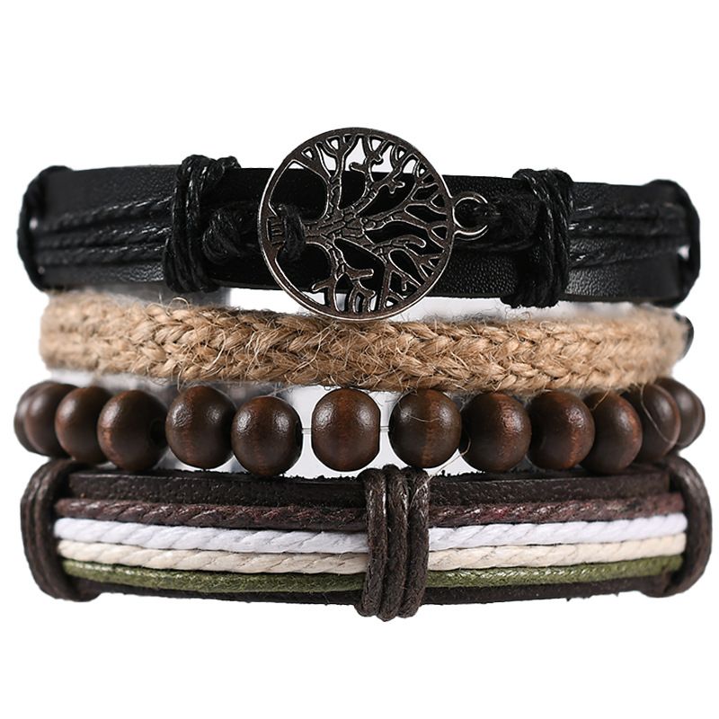 Ethnic style leather woven bracelet