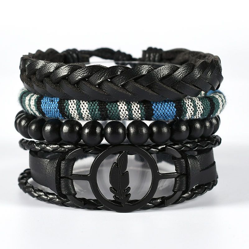 Ethnic style leather woven bracelet