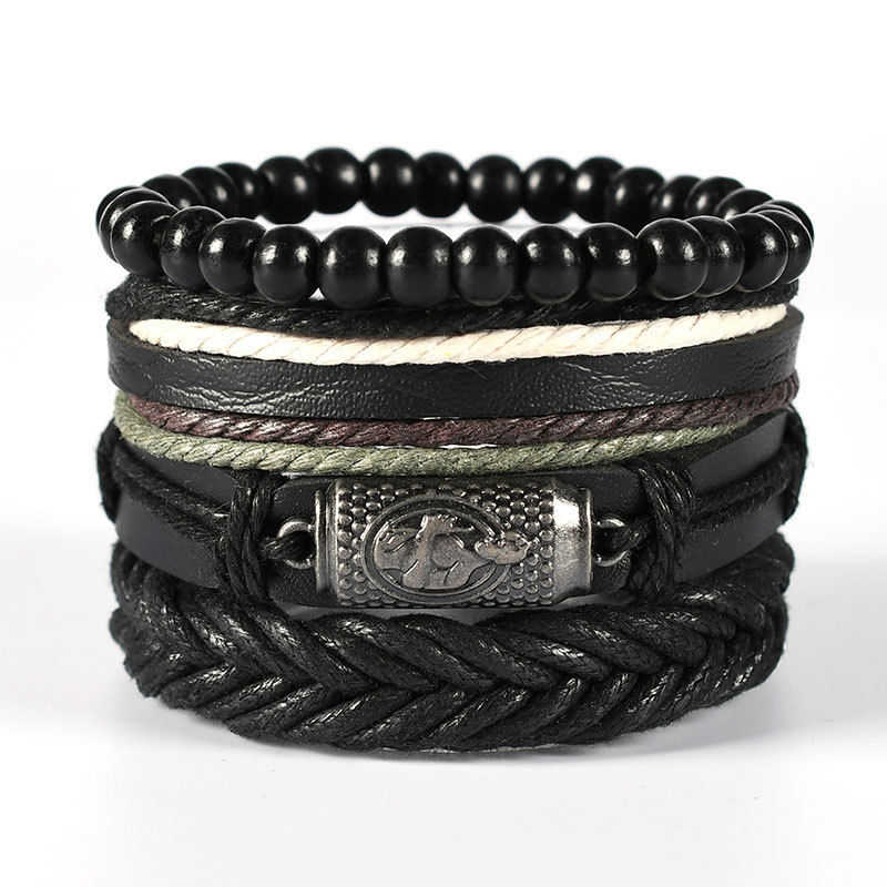Ethnic style leather woven bracelet