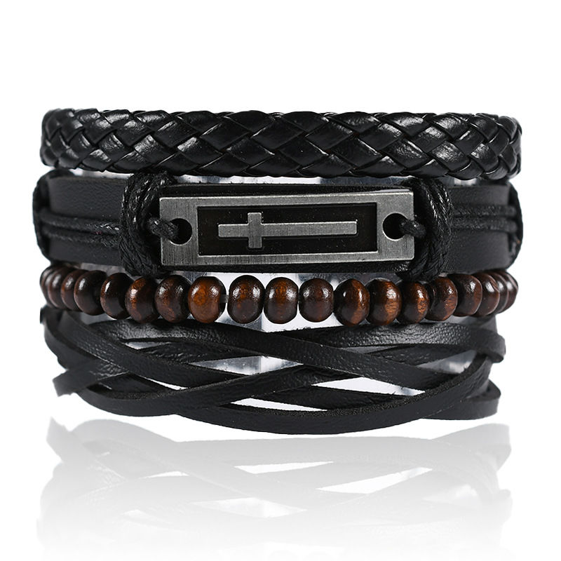 Ethnic style leather woven bracelet