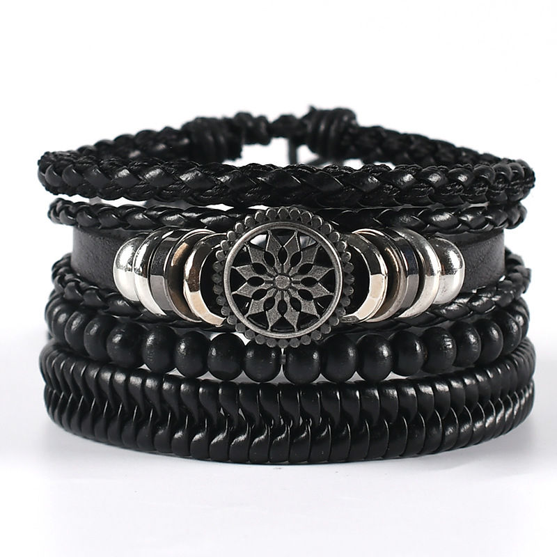 Ethnic style leather woven bracelet
