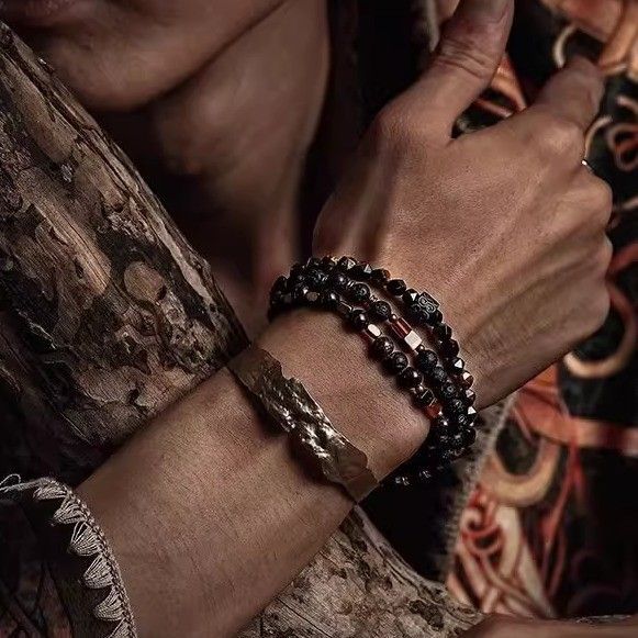 INOX Jewelry Magma Tiger (Tiger-eye / Lava) Heishi Bead Bracelet