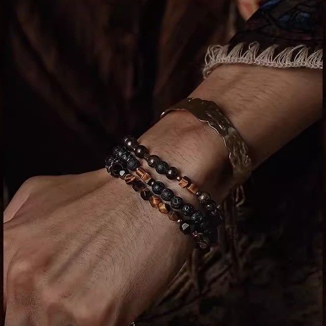 INOX Jewelry Magma Tiger (Tiger-eye / Lava) Heishi Bead Bracelet