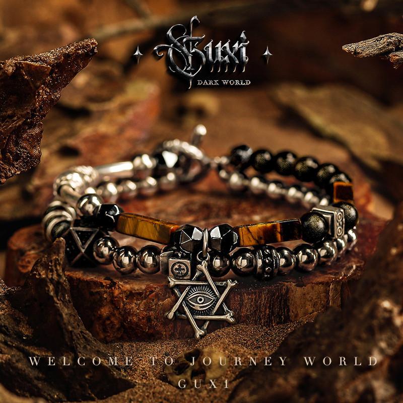 Obsidian and Tiger Eye "Courage and Protection" Silver Bracelet