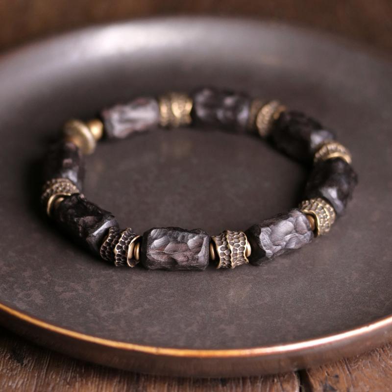 Karma Stone Tibetan Ebony Wood Copper Calm Peace Bracelet