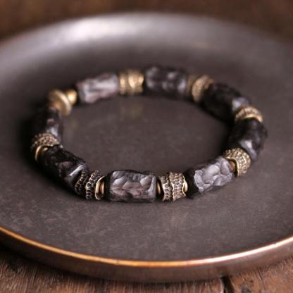 Karma Stone Tibetan Ebony Wood Copper Calm Peace Bracelet