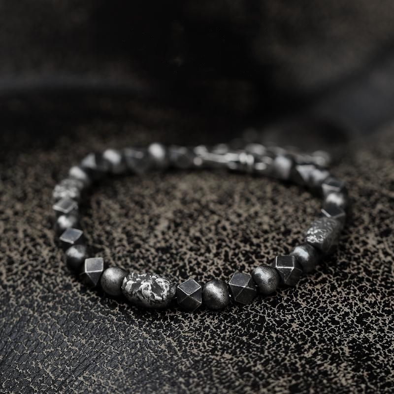 Gibeon Meteorite Bracelet: Black Tourmaline & Hematite - Handmade