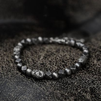 Gibeon Meteorite Bracelet: Black Tourmaline & Hematite - Handmade