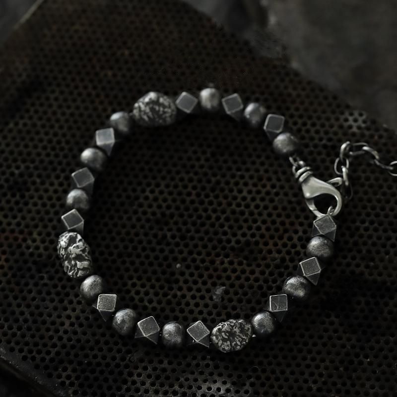 Gibeon Meteorite Bracelet: Black Tourmaline & Hematite - Handmade