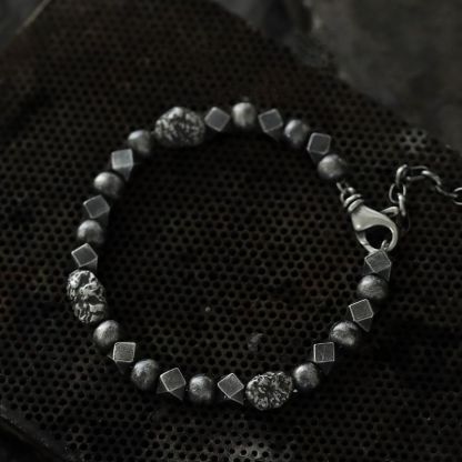 Gibeon Meteorite Bracelet: Black Tourmaline & Hematite - Handmade